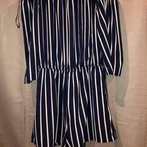 Women’s strapless, pin stripe romper